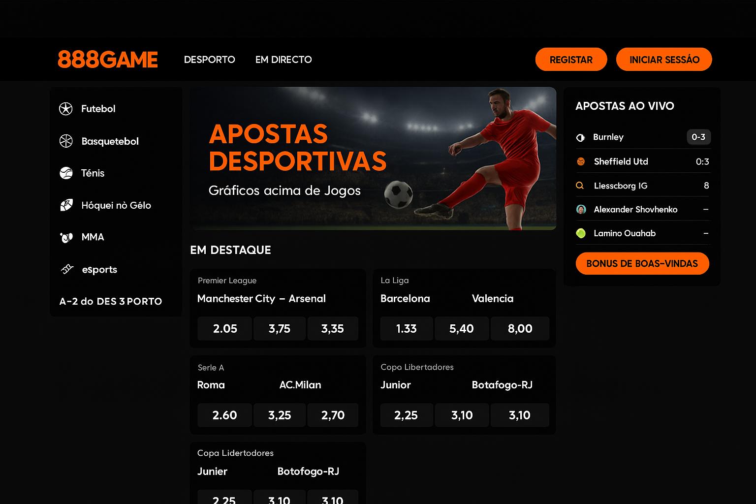 Aposte em apostas esportivas no cassino online 888GAME